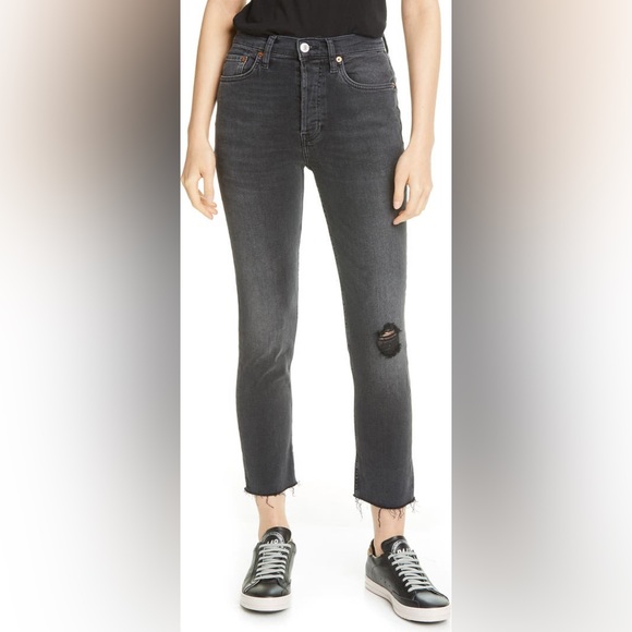 Re/Done Originals High Waist Ankle Crop Jeans Black 26 NWT - Picture 2 of 13